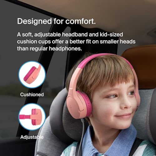 Belkin Sound Form Mini Kids Wireless Bluetooth Headphones – Safe 85 d B Volume Control, 30-Hour Playtime, Built-In Microphone – Lightweight On-Ear Style for i Phone, i Pad, Fire Tablet & More – Ideal for Learning, Entertainment & Safe Listening