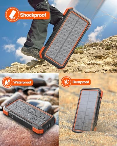 BLAVOR 20000 m Ah Solar Power Bank with 4 Built-in Cables – 20 W Fast Charging Portable Charger for i Phone 16/15/14/13/12/11, i Pad, Apple Watch & All Mobile Devices – Eco-Friendly Outdoor Power Solution with Integrated Flashlight for Ultimate Convenience