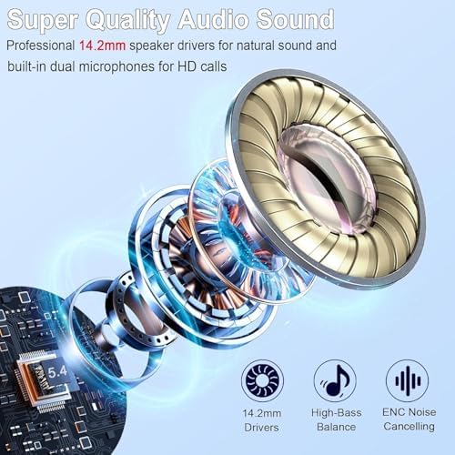 Cutting-Edge Bluetooth 5.4 Wireless Earbuds with 30-Hour Battery Life – Advanced ENC Noise Cancellation for Crystal-Clear Calls, IP7 Waterproof Protection, and Immersive 3 D Bass Audio – Sleek Dark Blue Design Perfect for Music Aficionados and Professionals – Includes LED Charging Case for Effortless Convenience and Compatibility with Android & i OS Devices