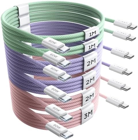 LISEN USB C to USB C Cable 5-Pack – Premium Fast Charging Solution with 60 W Power Delivery, Versatile Lengths (3.3 FT, 6.6 FT, 10 FT) for i Phone 16, i Pad Mini 6/Pro, Mac Book Pro 2020 & Samsung S23 – Durable, High-Speed Connectivity for All Your Devices