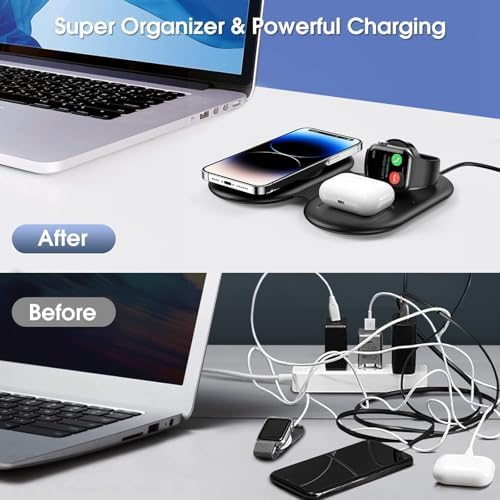 Ultimate 3-in-1 Foldable Wireless Charging Station for Apple Devices – Fast Charger for i Phone 16, 15, 14, 13 Pro Max, Apple Watch, and Air Pods – Portable Power Hub with Overheat Protection and Elegant Black Design – Simplify Your Charging Experience and Stay Connected Anywhere