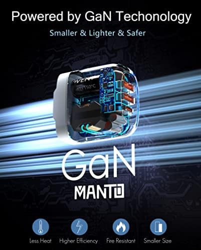 MANTO 65 W Ga N USB C Charger – Ultra-Fast 3-in-1 Power Adapter with PD & QC3.0 | Compact Travel Charger with UK/US/EU Plugs for Mac Book, i Pad, i Phone, Galaxy & More – Superior Charging Efficiency for Your Devices