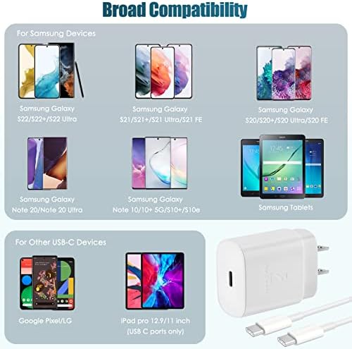 25 W Ultra-Fast Samsung Charger with 6.6 FT USB-C Cable | Rapid Charging Solution for Galaxy S25/S24/S23/S22/S21/Note Series | High-Speed Performance & Safety Features for On-the-Go Users | Ideal for Travel & Everyday Use | Boost Your Device’s Battery Life Effortlessly