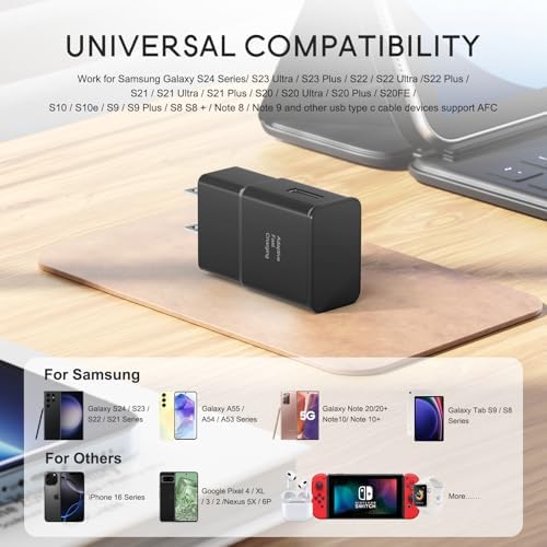 Samsung Adaptive Fast Charging Wall Charger: Rapid Quick Charge Adapter for Galaxy S Series & Note – High-Speed Power Delivery, Compact Design, Enhanced Durability, Over-Voltage Protection for Optimal Device Lifespan