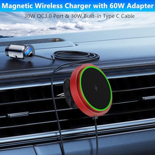 Magnetic Wireless Car Charger Mount for i Phone 16 & 15 – 15 W Fast Charging Air Vent Holder with 60 W Adapter – Secure Mag Safe Compatibility for Effortless Navigation and Hands-Free Driving