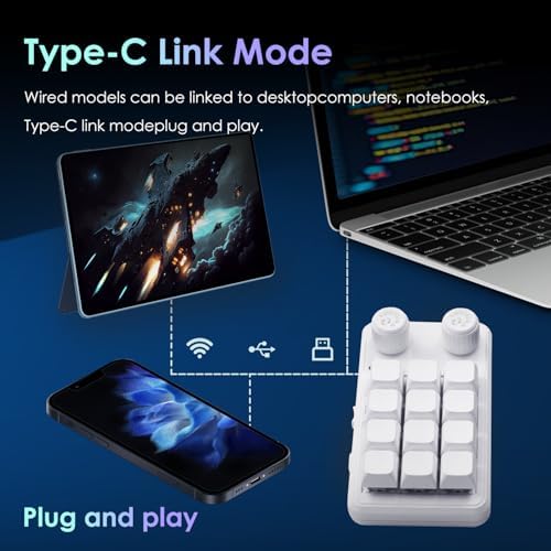 Revolutionize Your Gameplay with the Compact RGB Macro Pad – 12-Key Programmable Mechanical Keyboard for One-Handed Precision, Wireless Convenience, and Versatile Compatibility – Elevate Efficiency in Gaming, Coding, and Creative Tasks with Custom Shortcuts and Ergonomic Design!