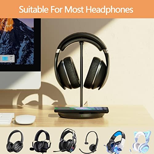 Upgrade Your Desk with the All-in-One Wireless Headphone Stand & Fast Charging Dock – Sleek Organizer for i Phone 15/14/13/12/11 & Air Pods Pro/3/2, Premium White Finish Ideal for Gamers and Music Aficionados, Optimize Your Workspace Efficiency and Connectivity