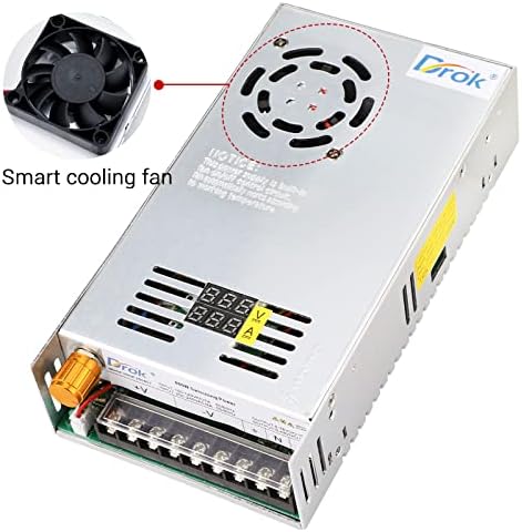 DROK 24 V Adjustable Power Supply – High-Efficiency AC to DC Converter for Reliable Power Delivery, 20 A 480 W Regulated Adapter Perfect for Computer Labs and Versatile Electronic Applications, Adjustable 5 V to 24 V Voltage Transformer for Enhanced Performance and Compatibility