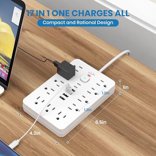 Dual Joule Loom 2-Pack Power Strip Surge Protector with 11 Outlets, 6 Fast USB Ports, 5 Ft Extension Cord, Space-Saving Flat Plug, Wall-Mount Design, Overload Safety for Home & Office Charging Stations – Ultimate Device Compatibility and Speed Enhancement