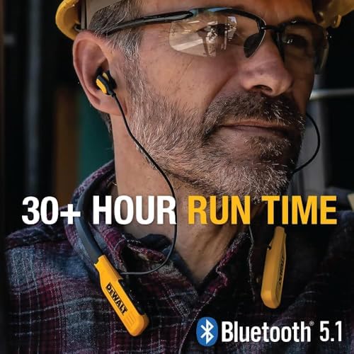 Dewalt Heavy Duty Bluetooth Neckband Earbuds – Premium Wireless Jobsite Headphones with 30-Hour Battery Life, Advanced Noise Isolation & Ergonomic Magnetic Design for Professionals and Everyday Use – Elevate Your Audio Experience with Unmatched Comfort and Connectivity