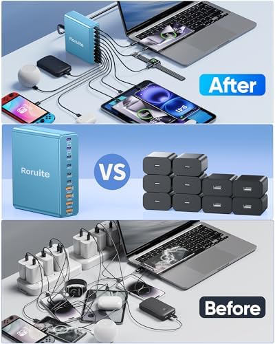 460 W Advanced USB C Charging Hub – 10-Port Fast Charging Station with Ga N III Technology for Mac Book Pro/Air, i Phone, i Pad, Dell, Samsung Galaxy – Dual 65 W Power Adapter for Ultimate Device Versatility – Sleek White Design for Home & Office Efficiency