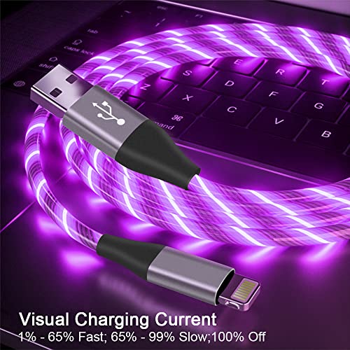 LED Light-Up i Phone Charging Cable – MFi Certified 6 FT USB A to Lightning Fast Charger for i Phone 13, 12, 11, X, XS, XR, 8, 7, 6 S, 5 S, i Pad, i Pod Touch (Durable Purple Design) – Effortless Monitoring & Enhanced Speed