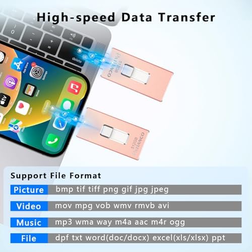 Patianco 512 GB MFi Certified USB Flash Drive for i Phone/i Pad – Lightning Connector & USB 3.0 – Ultra-Fast 100/625 MB/s Transfer Speeds – Portable, High-Capacity Photo Stick in Eye-Catching Blue – Effortless Backup & Storage Solution for Apple Users