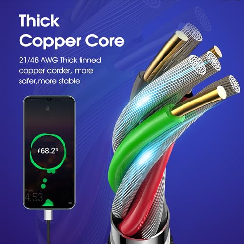 Cyven Premium 10 ft USB C Fast Charging Cable – 3-Pack High-Speed Type C Charger for Android Devices, Compatible with Samsung Galaxy S10, S9, S8 Plus – Enhanced Durability and Flexibility for Everyday Use