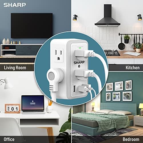 Ultimate Sharp Surge Protector Wall Charger with 6 Spacious Outlets, Rapid Charging, Dual USB-A & USB Type-C Ports, Adaptive Nightlight – Exceptional Device Compatibility & Efficiency for Home or Office Use