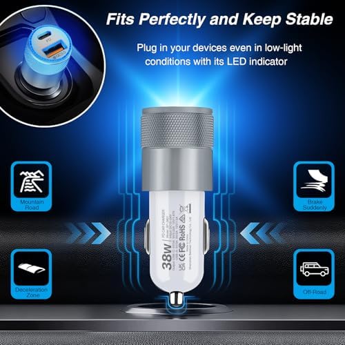 38 W Dual-Port USB C Car Charger – Fast Charging Adapter for i Phone, Samsung & Google Pixel – Compact Cigarette Lighter Charger – 5-Pack for Ultimate Compatibility & Convenience on the Go