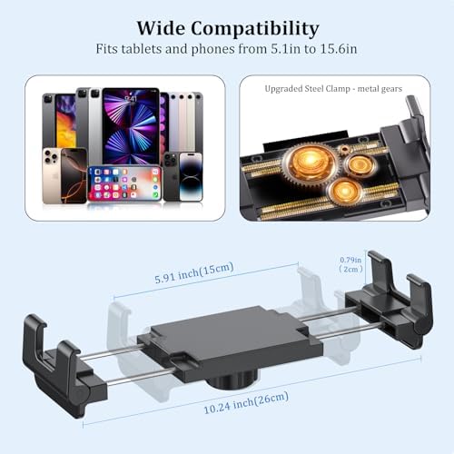 PLDHPRO Heavy Duty Adjustable Tablet Holder Mount for Vehicles and Workstations – Universal Drill Base Compatible with i Pad, i Phone, Surface, Kindle, Samsung Galaxy Tab (5.1-15.6 inch) – Maximum Stability for Safe Navigation and Easy Access in Trucks, Desks, and Kitchens