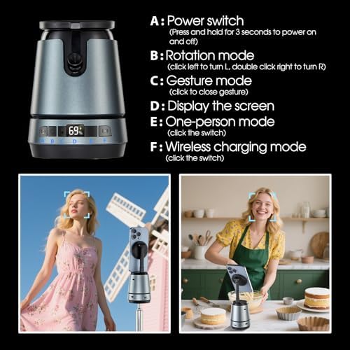Smart Auto Face Tracking Tripod with Wireless Charging – 360° Rotating Stand for Effortless Video Calls & Vlogging – No App Needed, Gesture Control, Rechargeable Design for i Phone & Samsung Galaxy – Capture Every Moment Seamlessly