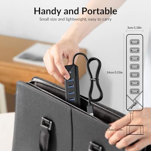 Boost Your Connectivity with the PG7 U 7-Port USB 3.0 Hub – High-Speed Multiport Docking Station for PCs, PS4, PS5, Xbox & More – 5 Gbps Data Transfer, USB-C Power Input, and 3.3 ft Cable for Ultimate Flexibility – Sleek Black Design Perfect for Gaming and Workstations