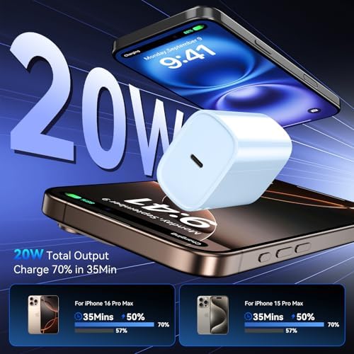 Unlock Rapid Charging Efficiency with the 20 W USB-C Power Adapter and 10 ft Cable – Ideal for i Phone 16, 15 Pro, and Galaxy S24 for Ultimate Portability and Convenience