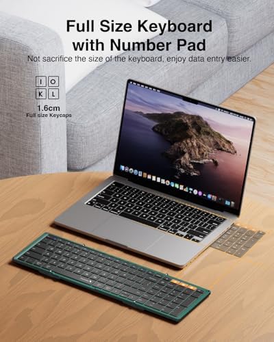 Portable Full-Size Proto Arc Bluetooth Keyboard XK01 – Foldable Wireless Keyboard with Numeric Keypad for i Pad, Tablets, Smartphones, and Laptops – Rechargeable Multi-Device Solution for Windows, i OS & Android – Ultimate Travel Companion for On-the-Go Professionals