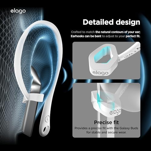 Ergonomic Anti-Slip Ear Hooks for Samsung Galaxy Buds 3 & 3 Pro – elago’s Premium Comfort Enhancements for Secure Audio Enjoyment (White)