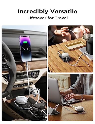 LISEN 5-in-1 Retractable Fast Charging Cable – 60 W Multi-Device Charger for i Phone, i Pad & Samsung with USB-C/A Ports – Compact and Portable Charging Solution for On-the-Go Power Needs