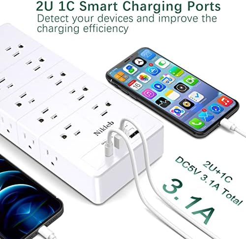 Maximize Your Power with the 23-in-1 Heavy Duty Surge Protector Power Strip – 20 Outlets Plus 2 USB and 1 USB-C Ports, 6 ft Wall-Mountable Extension Cord for Efficient Gaming, Office, and Home Setup – Unmatched Compatibility and Fast Charging Solutions