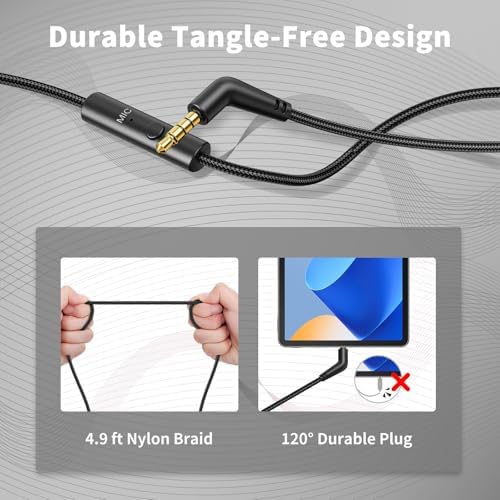 Versatile Over-Ear Wired Headphones with Integrated Microphone – Premium Sound Experience with Foldable Design and 4.9 ft Tangle-Free Nylon Cord – Perfect for Travel, Daily Use, and Multimedia Engagement (Black)
