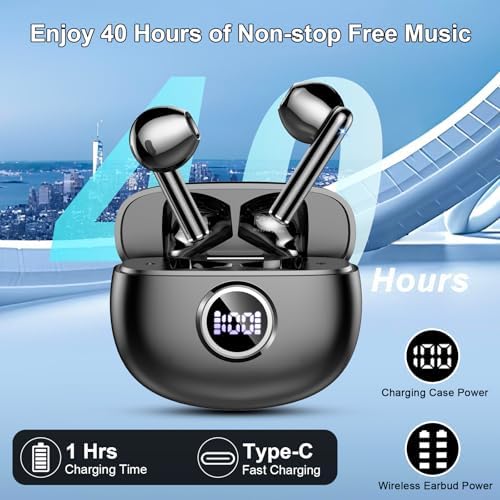 Ultimate Bluetooth 5.3 Wireless Earbuds – Superior Hi-Fi Stereo Audio with Advanced ENC Noise Cancellation, 40-Hour Playtime, Innovative Dual LED Battery Indicator, and IP7 Waterproof for Active Lifestyles – Perfect for Fitness Enthusiasts and Audiophiles Seeking Unmatched Sound Quality