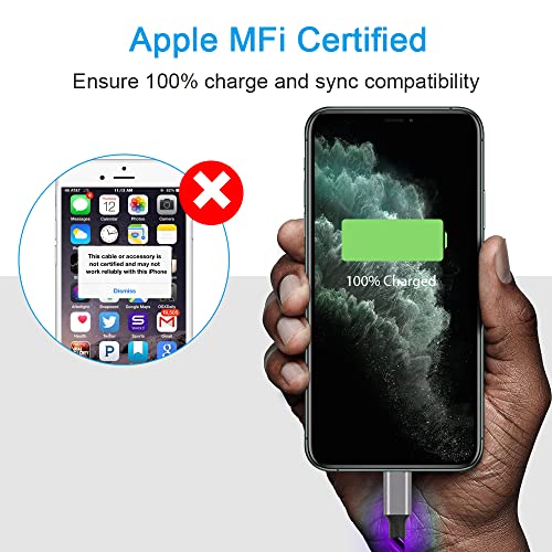 LED Light-Up i Phone Charging Cable – MFi Certified 6 FT USB A to Lightning Fast Charger for i Phone 13, 12, 11, X, XS, XR, 8, 7, 6 S, 5 S, i Pad, i Pod Touch (Durable Purple Design) – Effortless Monitoring & Enhanced Speed