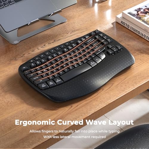 Wave Keys Ergonomic Wireless Split Keyboard with Soft Wrist Rest & Mini Numeric Keypad – Ultimate Comfort for Mac/Windows/Laptop Users, Perfect for Accounting and Daily Tasks, Seamless 2.4 G Bluetooth Connectivity, Reduce Strain & Enhance Productivity