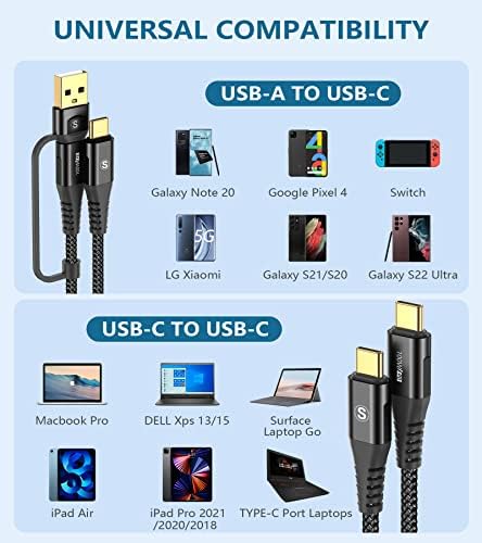 6.6 ft USB Type C Charger Cable – 100 W Power Delivery Fast Charging for i Phone 16/15 Pro Max, Mac Book, i Pad Pro/Air & Samsung Galaxy S24/S23/S22 – Durable Nylon Braided 2-in-1 USB C to C Design for Optimal Compatibility and Speed