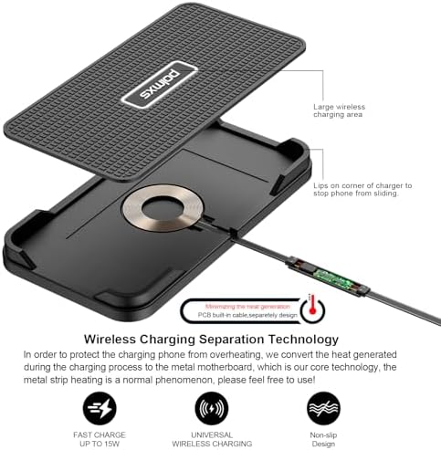 Polmxs 15 W Fast Wireless Car Charger Pad – Ultimate Compatibility for i Phone & Galaxy Devices, Sleek Non-Slip Design for Effortless Charging on the Go, Durable Cordless Charging Mat for Modern Lifestyles, Smart Temperature Control for Safe Power-Ups, Perfect for Clutter-Free Driving