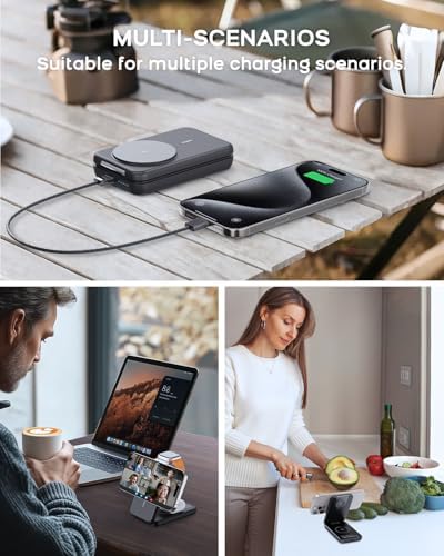 RORRY 10,000 m Ah 3-in-1 Portable Charging Station – Versatile Mag Safe Power Bank for i Phone 12-16 & Apple Watch 5-Ultra 2 – Compact, Foldable Design for Effortless Travel – Dual Charging Ports for Enhanced Efficiency and Speed