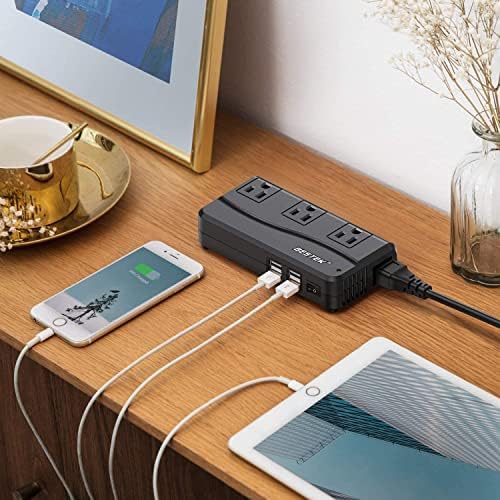 Global Travel Adapter and Voltage Converter: BESTEK 220 V to 110 V with 4 USB Fast Charge Ports – Sleek, Lightweight Design for Effortless Charging in UK, AU, US & EU – Ultimate Travel Companion for Modern Explorers