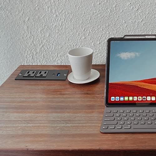Recessed USB C Power Station for Fast Charging: 2 Outlets & 2 USB Ports (PD20 W & QC18 W) – Space-Saving Desktop Power Strip with Flat Plug for Easy Mounting on Desks, Sofas, Cabinets, and Nightstands (Sleek Black Finish) – Optimal Power Supply Solution for Home & Office Use