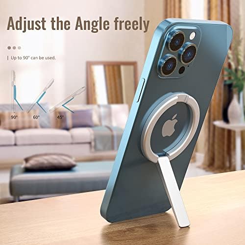 Revolutionize Your Smartphone Experience with the Premium Magnetic Stand Phone Holder – Ultimate Mag Safe Kickstand Accessory for i Phone 12/13/14/15 (Plus/Pro/Pro Max) and All Iron Ring Devices, Compact Foldable Design in Elegant Silver – Exceptional Grip and Adjustable Viewing Angles for Enhanced Usability