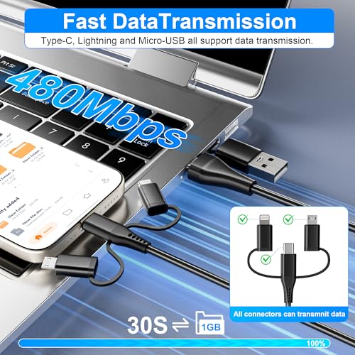 Versatile Coiled USB to USB-C & Lightning Cable Combo for i Phone and Android – MFi Certified Fast Charge & Data Sync up to 3 A – Tangle-Free Design for Apple Car Play & Android Auto Compatibility – Durable, High-Quality Charging Solution for Seamless Connectivity on the Go