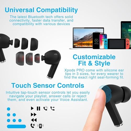 Naztech Xpods PRO True Wireless Earbuds – Advanced Noise Cancelling Sports Earbuds with Touch Control, IPX4 Waterproof Design, High-Definition Sound, Secure Fit for Active Lifestyles, Wireless Charging Case Included – Red Edition for Enhanced Mobility and Performance