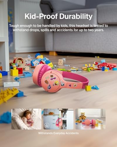 Belkin Sound Form Mini Kids Wireless Bluetooth Headphones – Safe 85 d B Volume Control, 30-Hour Playtime, Built-In Microphone – Lightweight On-Ear Style for i Phone, i Pad, Fire Tablet & More – Ideal for Learning, Entertainment & Safe Listening