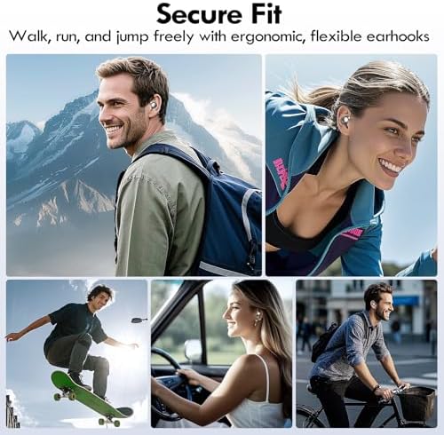 Kurdene Adjustable Fit Open Ear Wireless Bluetooth Earbuds – Sweatproof Sports Headphones with Long Battery Life and Digital Battery Indicator for Optimal Sound Clarity – Perfect for Active Lifestyles and Outdoor Adventures – Sleek Black Design