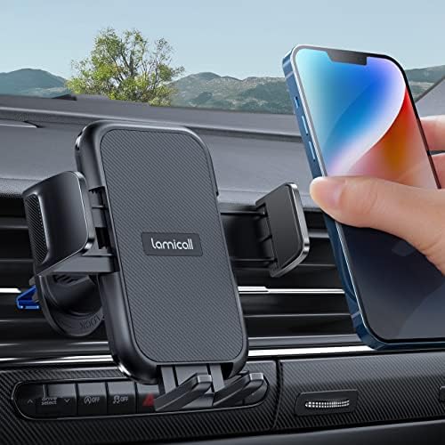 Lamicall 2025 Car Phone Holder with Wider Clamp & Metal Hook – Enhanced Air Vent Mount for Thick Case Compatibility, 360-Degree Rotation, Easy Installation, Dark Grey Finish for Ultimate Hands-Free Navigation and Safety