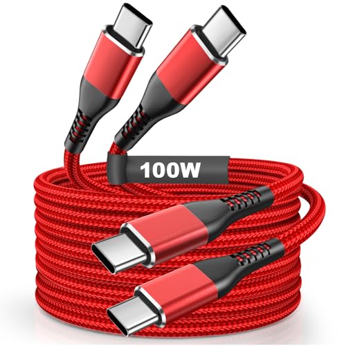 High-Speed 100 W USB-C to USB-C Cable 2-Pack – 10 FT Durable Nylon Braided Charging Cords for Mac Book Pro/Air, i Pad Mini Pro Max, i Phone 16/15, Galaxy & Pixel Devices – Enhanced Flexibility, Style & Universal Compatibility
