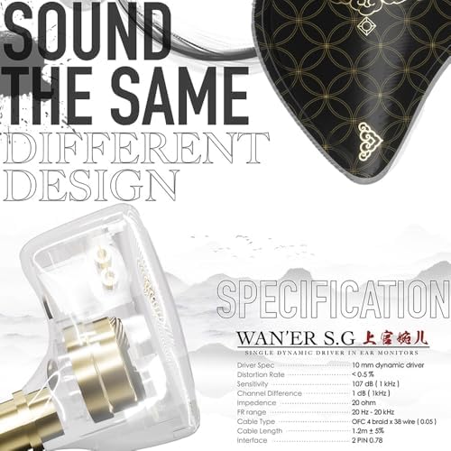 FAAEAL TANGZU Wan’er S.G Hi-Fi Earbuds – Premium Audiophile In-Ear Monitors Featuring 10 mm Dynamic Drivers for Enhanced Audio Clarity, Ergonomic Comfort Fit, Detachable 2-Pin Cable for Customization, Stylish Mixed Color Design, and Integrated Microphone for Effortless Hands-Free Calls and Versatile Listening Experiences