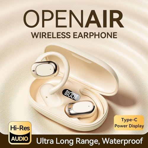 Revolutionary Open-Ear Wireless Earbuds with Customizable Comfort Hooks – 36-Hour Extended Playtime, Cutting-Edge Bluetooth 5.4 Technology, Exceptional Sound Performance, and Clear Call Quality – Ideal for Fitness Enthusiasts and Outdoor Adventures – Chic LED Highlights – White M57