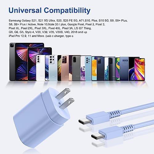 Ultra-Fast 25 W PD Type C Charger Duo with 6 ft USB-C Cables – Essential Charging Set for Android Galaxy S25, S24, S23, S22, S21, Note Series – Compact Design, Enhanced Safety Features, Ideal for Home & Travel
