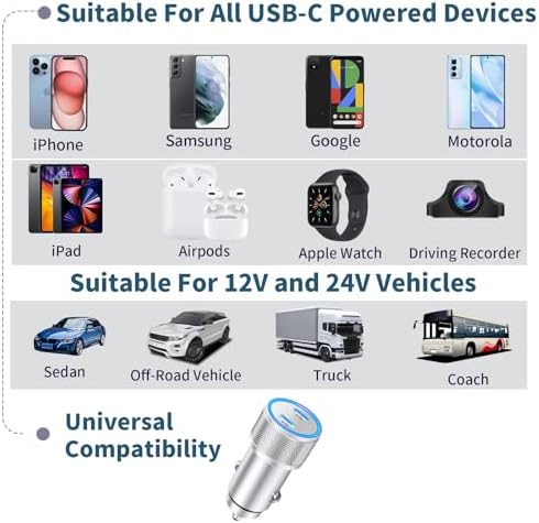 BAOYUANDA 72 W Dual Port USB-C Car Charger for i Phone 16 Series – MFi Certified Fast Charging Solution with 2 Durable Type C Cables for i Pad Pro, Android & More – Ultimate Compatibility for On-the-Go Power Management