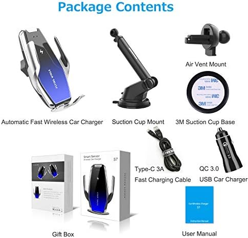 Revolutionize Your Commute with the Auto-Clamping 15 W Wireless Car Charger Mount – Versatile Qi Fast Charger for i Phone and Samsung Galaxy – Effortless One-Handed Operation, 360-Degree Rotation, and Seamless Dashboard/Air Vent Compatibility