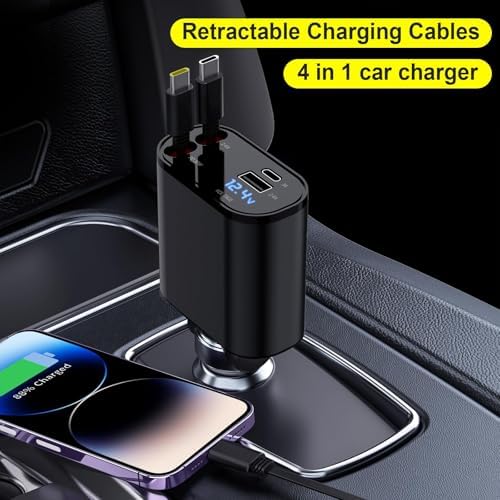 Ultimate 4-in-1 Retractable Car Charger for Galaxy & Pixel Devices – 60 W Fast Charging with Dual USB Ports and Tangle-Free Cable Design for Enhanced Convenience and Performance